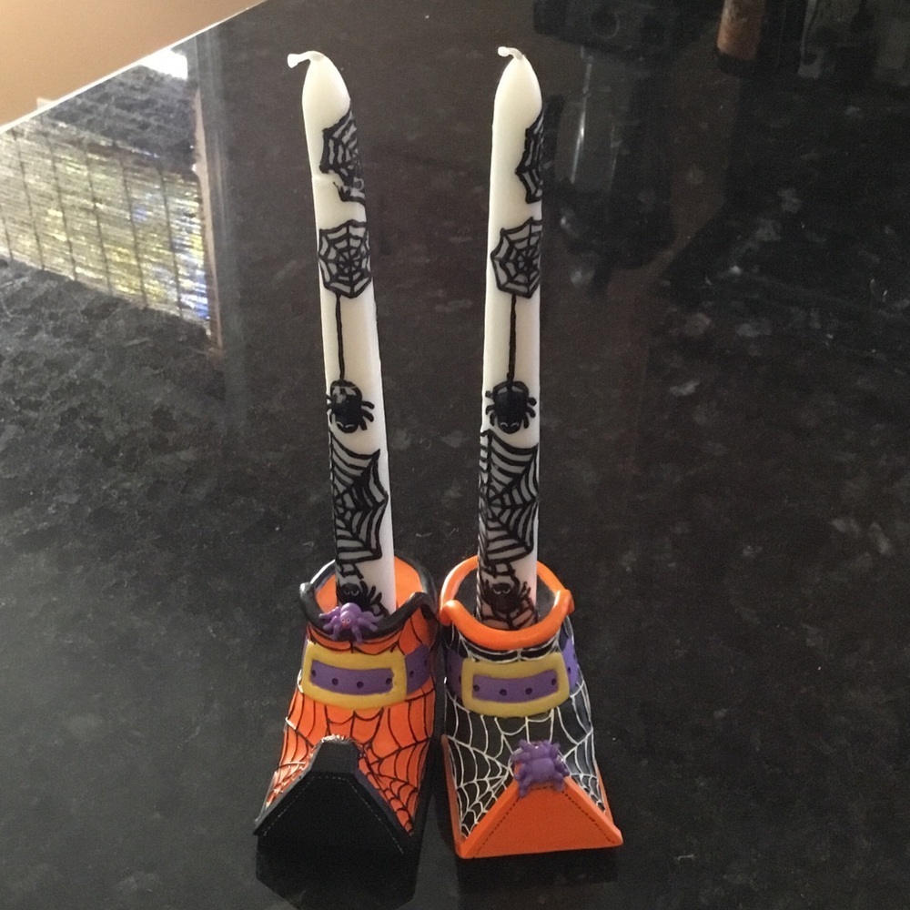 Halloween Decor Candleholder Witch Shoes Spiderwebs Whimsygoth